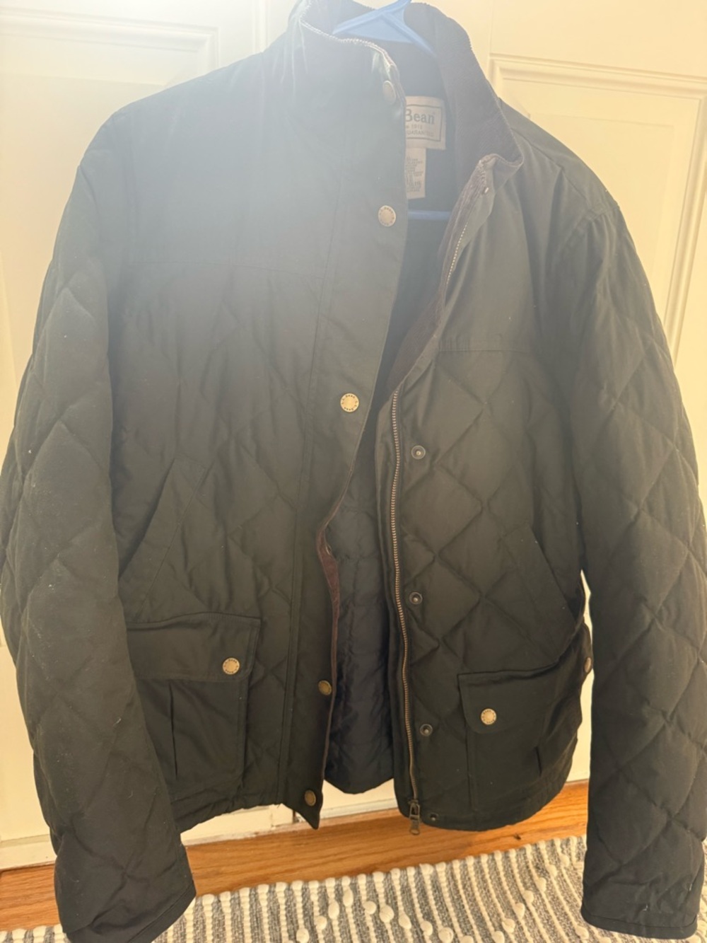 L.L. Bean Olive Green Quilted Barn Jacket with Brown Corduroy Collar